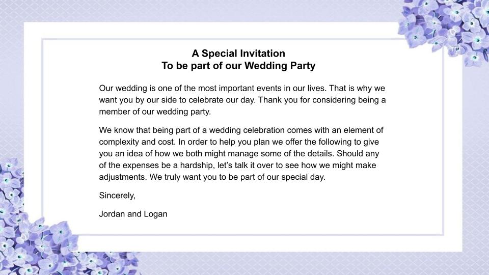 Invitation to be in the Wedding Party (Part 1)