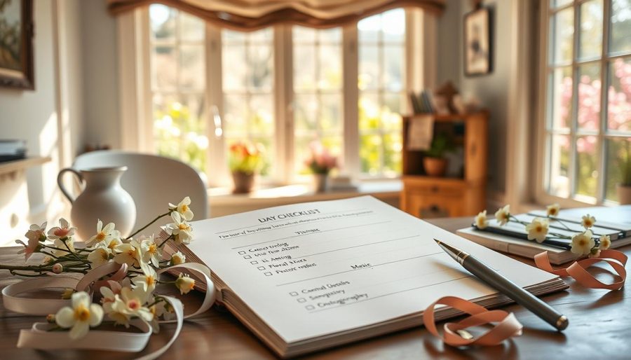 An organized wedding planning checklist and timeline on a table
