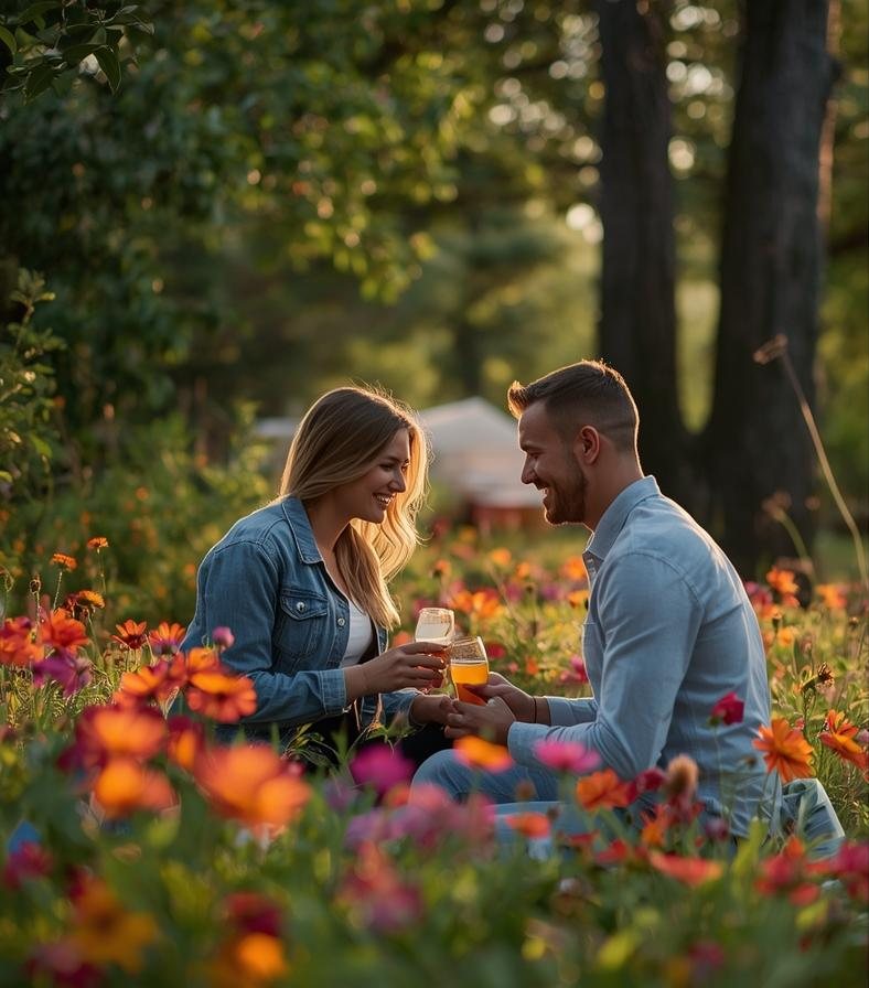 A couple enjoying a quiet moment together at their campsite