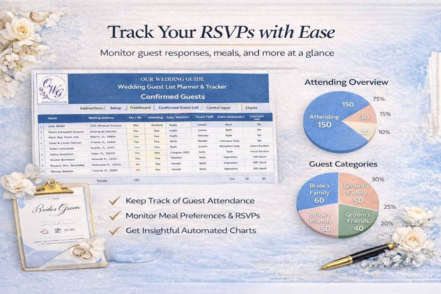 RSVP tracking tab of the Wedding Guest List Planner