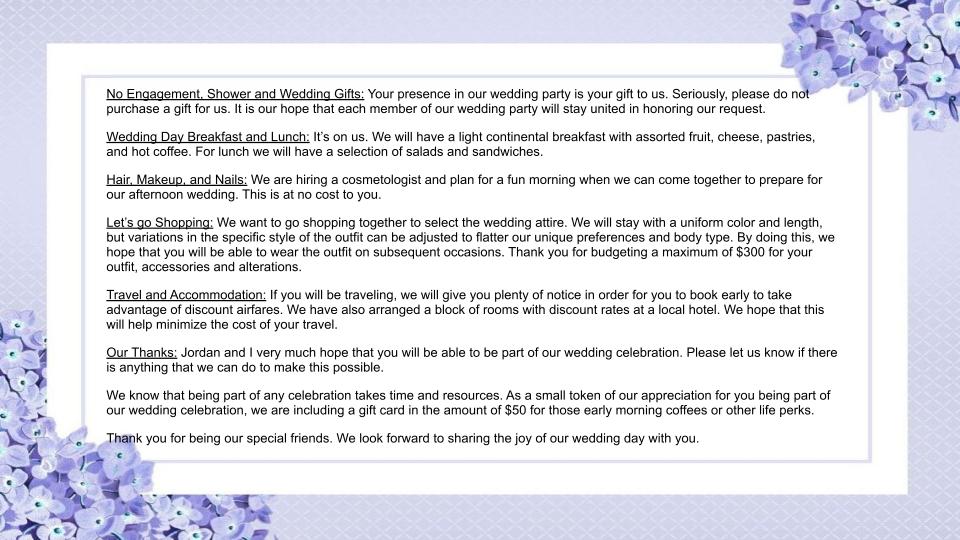 Invitation to be in the Wedding Party (Part 2)