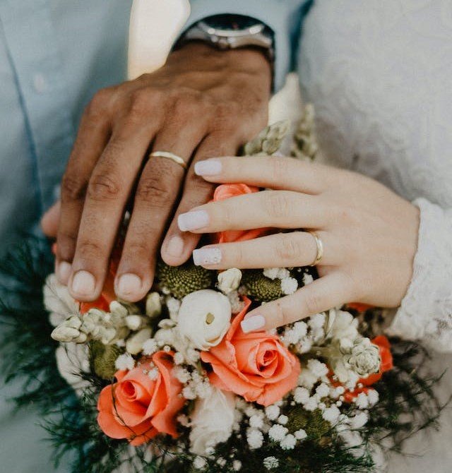 Couple getting married suggesting they are in their wedding ceremony.