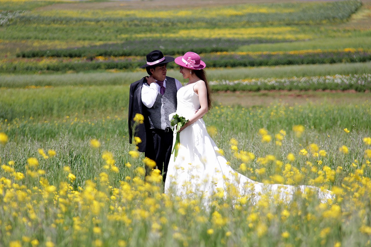 Couple Outdoors Yellow Field