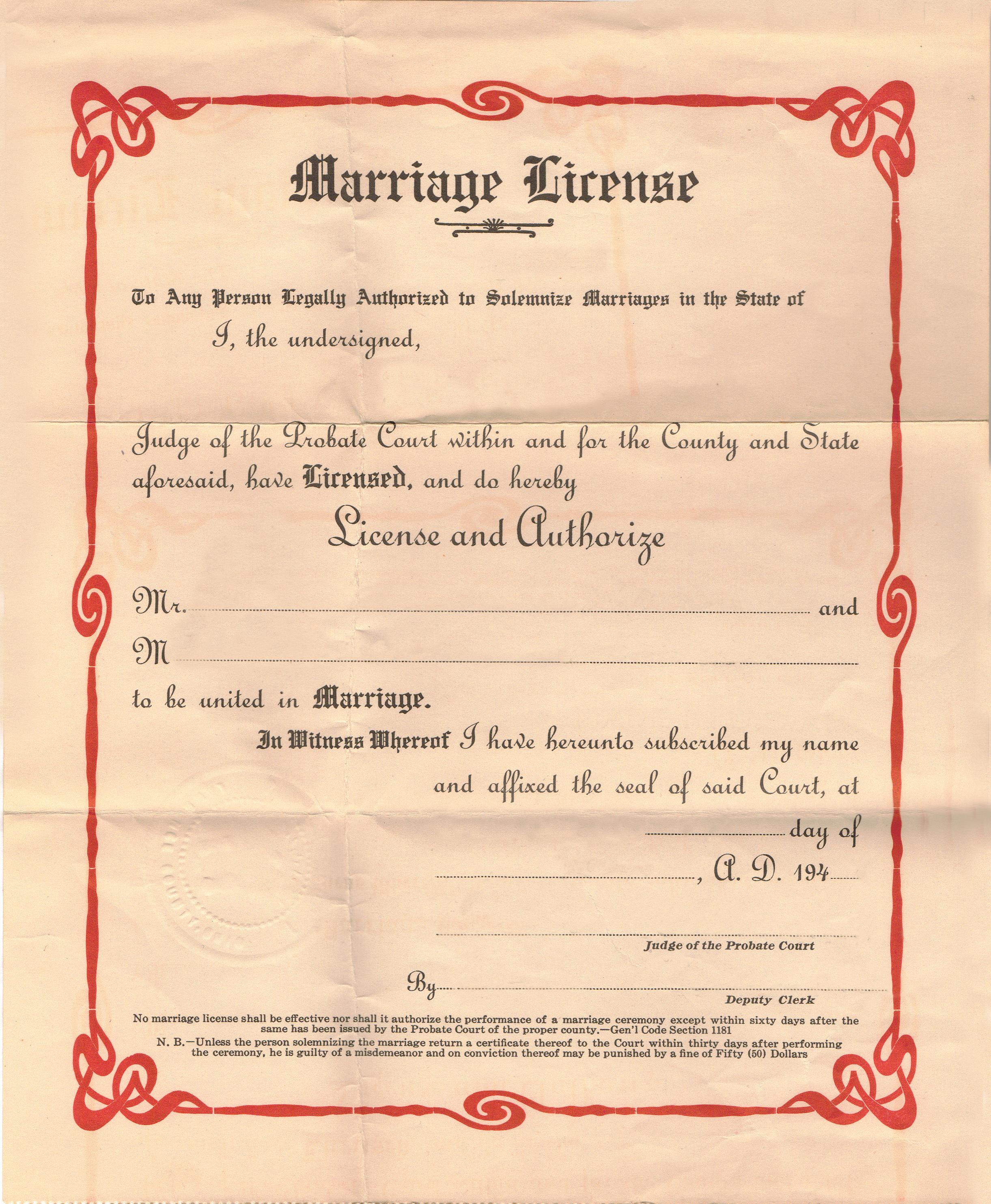 Marriage License Vintage